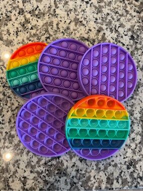 Round Rainbow & Purple Silicone Pop-It Fidget Toys - 5 Pack
